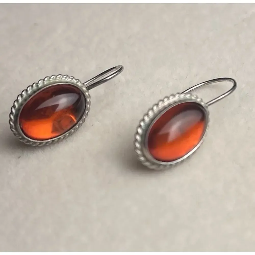 925 Sterling Silver Amber Dangle Drop Earrings Honey Cabochon Dainty Hook Lot